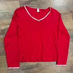 Y2k GAP Body Babydoll Long Sleeve Top Shirt Lace Trim Bella Swan Red Pink Medium